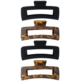 4 Pack Extra Large Hair Claw Clips for Women, Big 5 Inch Matte Jaw Clips for Long Curly Thick Hair, 90s Vintage Square Non Slip Banana Clip, Strong Hold Hair Accessories Clamps Black and Tortoise