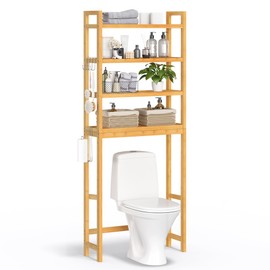 SONGMICS Over The Toilet Storage, 4-Tier Over Toilet Bathroom Organizer with Adjustable Shelves, 10.2 x 24.8 x 72.8 Inches, Space-Saving, Natural Beige UBTS041N01
