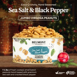 Belmont Peanuts Gourmet Sea Salt and Black Pepper Flavored Virginia Peanuts, 20 oz (1 Pack) – Only 4 Simple Ingredients, No Preservatives, 7g Protein – Salty, Peppery, Crunchy, Hand Seasoned Snack