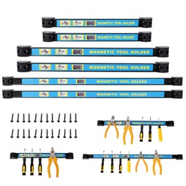 Donext Black Magnetic Tool Holder Set Of 6, Expandable Magnet Strip with Screws, Heavy Duty Workshop Organizer for Wall Garage(12/18/24inch)