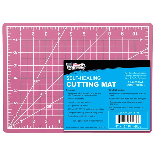 US Art Supply 9" x 12" Pink/Blue Professional Self Healing 5-Ply Double Sided Durable Non-Slip Cutting Mat Great for Scrapbooking, Quilting, Sewing and all Arts & Crafts Projects