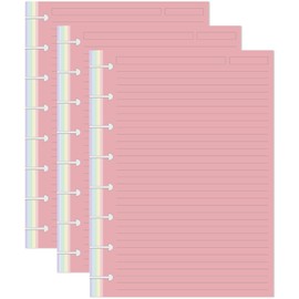 (3-Pack) Junior Size TUL Discbound Lined Refill Paper, 8-Disc Disbound Insert, 5 Colors(60 Sheets/Color), Total 300Sheets / 600Pages, 110gsm Thicker Paper, 5.8'' x 8.2''