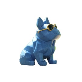 Rmdusk Unique Small Geometric Dog Doggy Bulldog Figurine with Sunglasses Deep Blue, Animal Statues, Home Garden Bar Décor Ornament