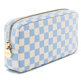 Embla Makeup Bag Travel Cosmetic Bag, Toiletry Bag, Cute Makeup Organizer, Nylon Zipper Pouch Purse Storage Bag Cosmetics Organizer, Womens Make Up Bag Small Makeup Bags (Sky Checkered)