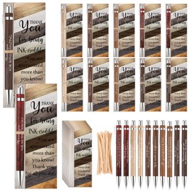 Fulmoon 10 Sets Employee Appreciation Gifts Bulk Include 5 Colors Inspirational Retractable Bamboo Ballpoint Pen Thank You Cards for Men Women Office Team Coworker Nurse Teacher Christmas Gift