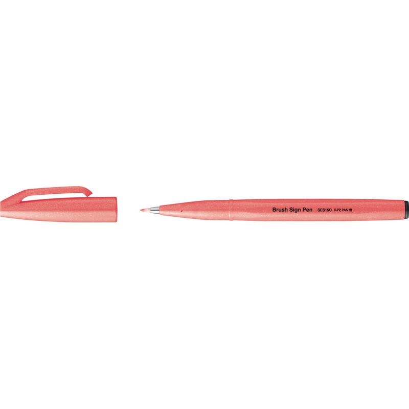 Pentel SES15C-FBX Brush Sign Pen Neon Red, Fibre Pen, Brush-like