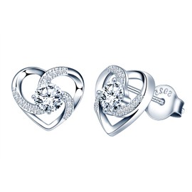 MicLee Women's Creole Earrings 925 Sterling Silver Sterling Zirconia Simple Empty Heart Earrings with Gift Bag Super Christmas Gift, Silver Cubic Zirconia