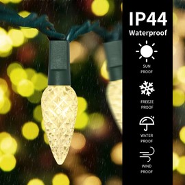 TWINGLEHOME 50LED C6 Lights,Green Wire,Waterproof Battery Case,Multi Functions,Timer,Warm White
