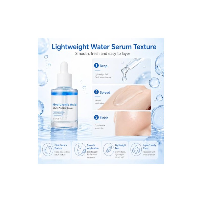 Hyaluronic Acid Serum Face Hydrating PDRN Liquid Peptide Gel Moisturizer