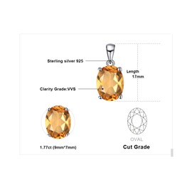 JewelryPalace Oval Genuine Gemstone Amethyst Citrine Garnet Peridot Topaz Solitaire Pendant 45 cm, Chain with Natural Stone Jewellery Set, Women's 925 Silver Necklace Ladies, Jewellery Girls Rose