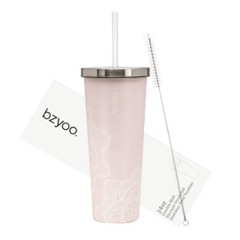 bzyoo SUP Double Wall Vacuum Insulated Tumbler with Straw and Lid Stainless Steel Water Bottle Cold Drink Travel Mug Cup, Valentines Gifts For Him & Her (710ml) Color: Mandala Pink