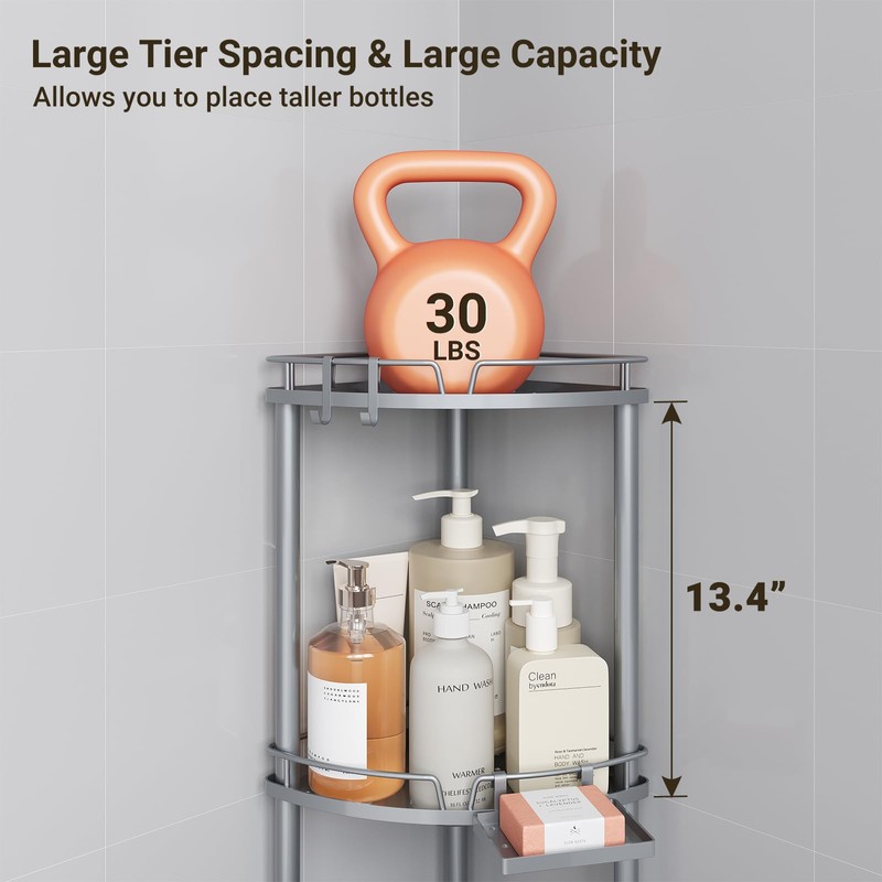 ELYKEN Corner Shower Caddy Standing, 3 Tier Rustproof Metal Shower