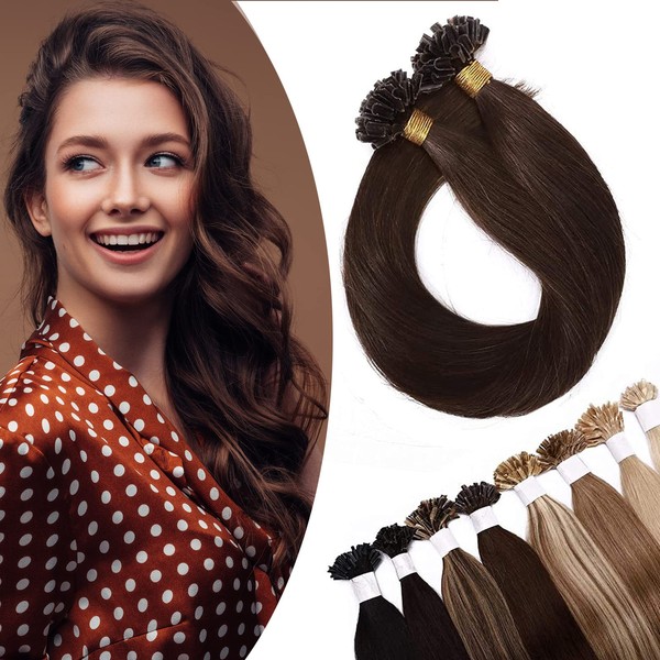 SEGO U-Tip Real Hair Bondings Extensions 0.5 g/Strand Keratin Hair Extensions Glue 200 Strands Straight Medium Brown #4 56 cm (100 g)