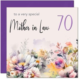 70th Mother in Law Birthday Card - Purple Floral Birthday Card for 70 Year old Seventy, Seventieth