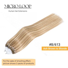 Micro Beads Extensions Human Hair Brown Mix Blonde Highlights Loop Hair Extensions Real Human Hair Long Straight Link Hair Extensions 22 Inch 1g/s 50g Ring Hair #8/613