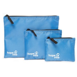HOPEVILLE Travel Organizer Set, 3 different large zipper bags for travel documents and travel accessories, Premium mesh pouch for luggage, handbag and backpack (Blue)