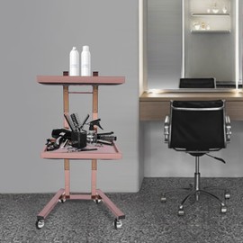 PIAOCAIYIN 2-Tier Salon Trolley, Stainless Steel Hairdressing Trolley, Salon Rolling Cart w/Trays & Wheels, Salon Tray On Wheels for Barber Shops, Beauty Shops, 66.14 Lbs -Rose Gold