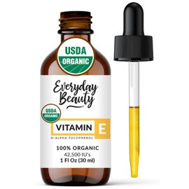 100% Organic Vitamin E Oil - D-Alpha Tocopherol USDA Certified 100% Organic - Pure and Natural 1 Fl Oz 42,500 IU - For Face, Skin and Nails - Reduce Wrinkles, Anti Aging, Lighten Dark Spots