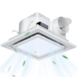 12" Ultra Quiet Bathroom Exhaust Fan with 6500K LED Light, 1.0 Sone 120 CFM, 10x10 Mount, 1500 LM Ceiling Ventilation Fan, Energy Efficient (6500K LED-W)