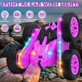 Tailtango Remote Control Car, Stunt RC Cars 2.4Ghz Double Sided 360° Rotating RC Crawler with Strip Lights and Headlights, 4WD Off Road Drift Truck for Boys Girls Birthday Gift