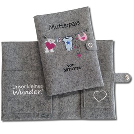 Goldi-Design Maternity Log Cover - Washing Line - 2 Inner Compartments - Press Stud Closure with Logo - Mottled Grey, grey mixed, Classic