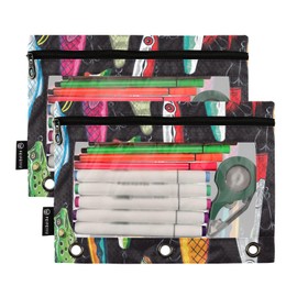 Colorful Fishing Lures Pencil Pouch for 3 Ring Binder Pencil Bags Pencil Case Pockets with Clear Window for Daily Office Organizer 2 Pack