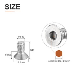 DTGN #8-32 x 3/8" Flat Head Socket Cap Screws, 20 Pack 304 Stainless Steel Hex Socket Flat Head Screws, Full Thread, Countersunk Bolts