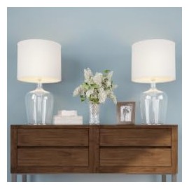 Cloche Style Glass Modern Farmhouse Lighting Table Lamps Clear Glass & Ivory - Set of 2