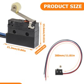 HUAREW 2 Pack Micro Limit Switch 6A 12V DC Micro Switch Normally Open Close Limit Switch with Roller Lever Arm, SPDT 3 PIN 5A 250VAC with Wire