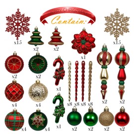 Valery Madelyn 108ct Traditional Christmas Ball Ornaments, Green Red and Gold, Shatterproof Xmas Balls for Christmas Tree Decoration, Themed with Tree Skirt (Not Included)