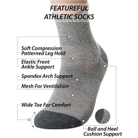 Pro Mountain Quarter Ankle Compression Athletic Cotton Mesh Instep Sports Hiking Socks Size M US Men Shoe 7-9 Women 8-10 6 Pairs Grey