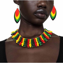 Barode Statement Layered Necklace Colorful Beaded Bib Necklaces with Earrings Long Multi Strand African Necklaces Costume Jewelry Set for Women
