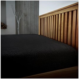 Luxury Teddy Fleece Fitted Sheet, Warm & Cosy Bed Linen Fluffy Plain Bedding Super Soft Kingsize Bedsheet, Black