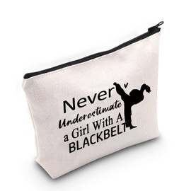 Karate Girl Lover Survival Kit Never Underestimate a Girl with A Black Belt Makeup Bag with Zipper Black Belt Toiletry Bag Karate Trainer Gift (Black Belt Girl)