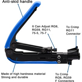 Taiss Compression Pliers Set Stripping Tool Coaxial Cable Crimping Tool Kit with 20 Pieces Compression F Connector RG6 RG59 RG7 RG11 for Coaxial Cable F-070-BU-Y