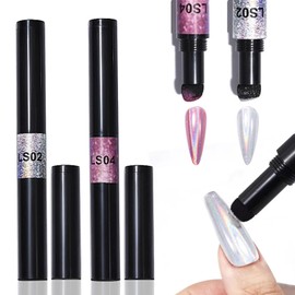 DANNEASY Air Cushion Chrome Powder Nail Pen Set (2 PCS) - Holographic Laser Mirror Effect Chrome Nail Pens, Magic Powder Applicator for Nails for DIY Nail Art & Salon Use