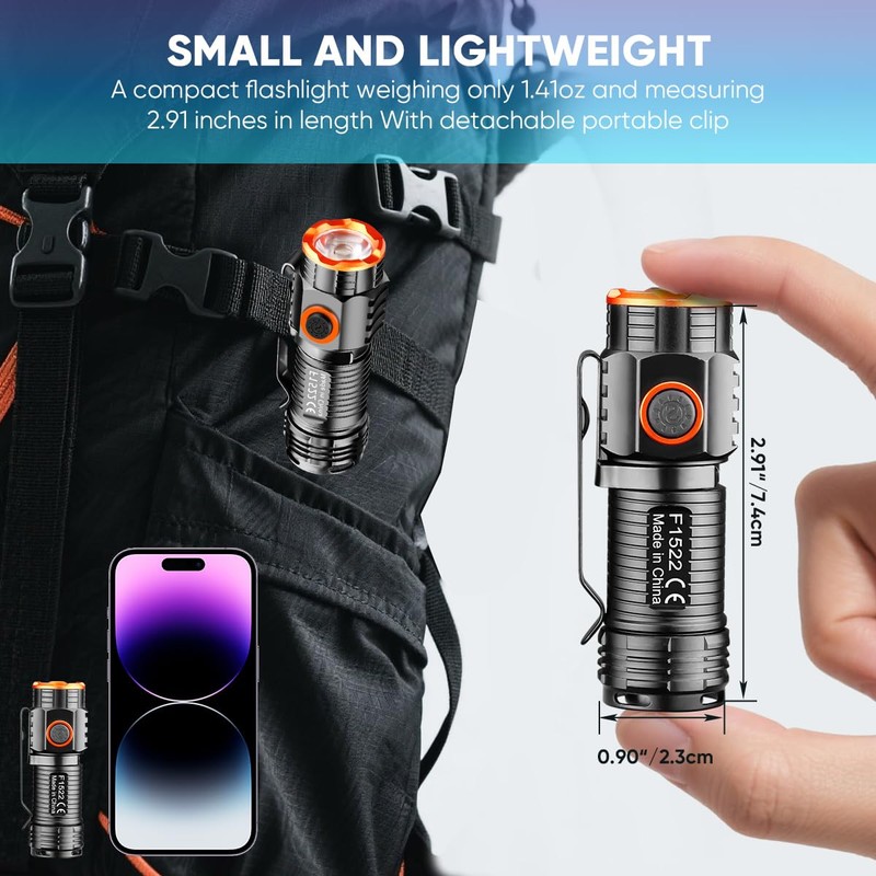 X.Store 2 Pack EDC Flashlight, Led Rechargeable Mini Pocket Light