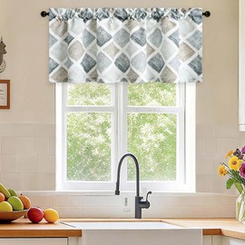 VOGOL Plaid Print Valance for Small Windows - Vintage Inspired Light Filtering Window Topper for Kitchen, Linen Textured Valances for Bathroom or Bedroom, 52 x 18 Inches, 1 Panel