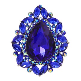 Rosemarie & Jubalee Women's Stunning Statement Teardrop Glass Crystal Stretch Cocktail Ring (Royal Blue Silver Tone)