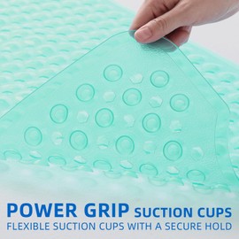 ZHICHENG Bath Tub and Shower Mats, Non-Slip 39 x 16 Inch Extra Long Bath Mat, Machine Washable Bathtub Mat with Drain Holes, Suction Cups for Bathroom (Colour Green)