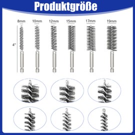8 Stück Drahtbürste Bohrmaschine, Edelstahl-Lochbürste, Rohrbürste Reinigungsbürste, Bohrlochbürste Drahtbürste Rund, mit Sechskantstange, für Bohrmaschine Polier Schleifen Entrosten Entgraten