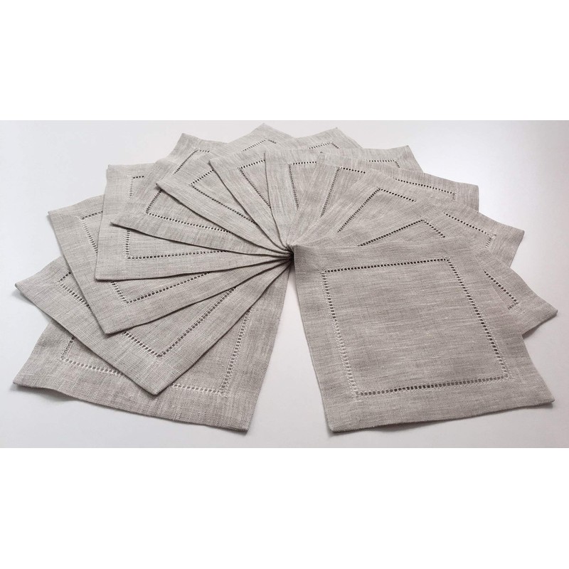 Servilletas de cóctel de lino natural, 1 docena de 6