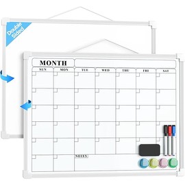 MaxGear Monthly Calendar Dry Erase Board for Wall, 16"x12" Small Hanging Double-Sided White Board, Portable Whiteboard for Planning, Drawing, Memo, to Do List, School, Home, Kitchen, Office