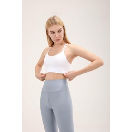 Strappy Sports Bra-Scoop Neck Spaghetti Strap Molded Cup Double Sports Bra Low Support Yoga Workout Bra,White X-Large