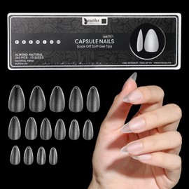 Beautilux Nageltips Almond, Full Cover Nail Tips, Pre-Buff Matt Transparent Mandel kurz für Heimmaniküre und Nagelstudios-240 Pieces 15 Sizes