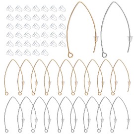 40pcs 316 Stainless Steel Ear Wires V-shape Hypoallergenic Earrings Hook 40pcs Clear Earring Backs for Jewelry Making Crafting,Silver and Gold