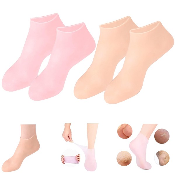 2 Pairs Silicone Socks for Women,Foot Spa Pedicure Socks,Soft Gel Socks,Women’s Moisturizing Foot Mask Exfoliating Pedicure Silicone Socks for Dry Cracked Feet Women