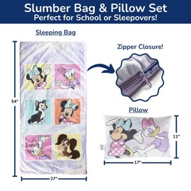 Jay Franco Kids Slumber Bag and Pillow - 54 x 27 Inch Comfy Indoor Sleeping Bag for School and Sleepovers, 2 Piece Set, Purple - Minnie Mouse