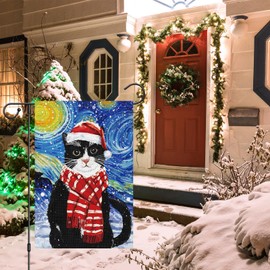 Winter Christmas Garden Flag 12x18 Double Sided, Burlap Farmhouse Small Starry Night Snowman Garden Yard Flags for Xmas Winter Seasonal Outside Outdoor House Holiday Decor (ONLY FLAG)