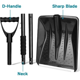 Snow Shovel for Car Driveway - 4 in 1 Survival Shovel with Aluminum Handle and Wide Ice Scrape, Lightweight Sport Utility Detachable Shovel for Garden, Car, Camping